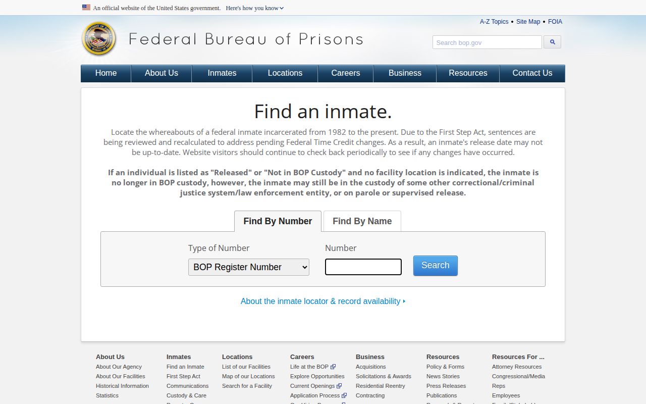 Federal Bureau of Prisons institutions release lookup for Hudspeth cases