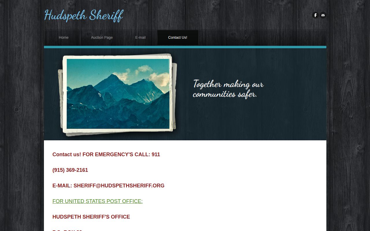 Hudspeth County 24-hour release contact route on the Sheriff site