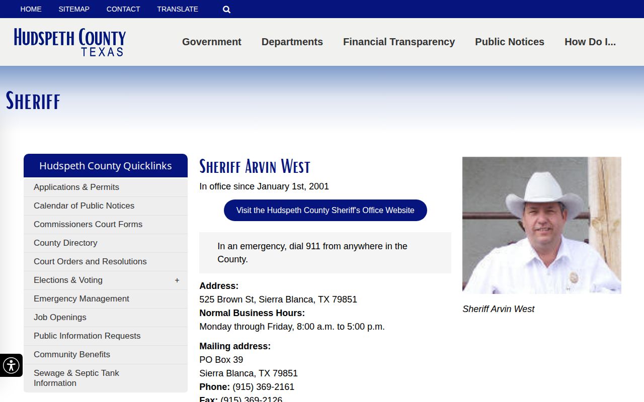 Hudspeth County Jail release records contact page