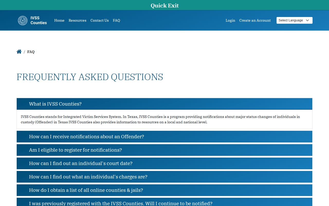 Texas IVSS county coverage check for Hudspeth County release records
